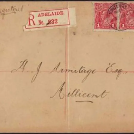 1917 registered long cover Adelaide to Millicent ...