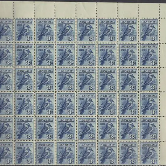 1928 3d Kookaburra top right marginal block of 48 ...