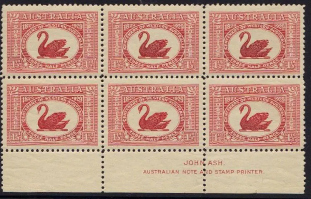 1929 WA Centenary imprint block of 6 with ... Image 1++