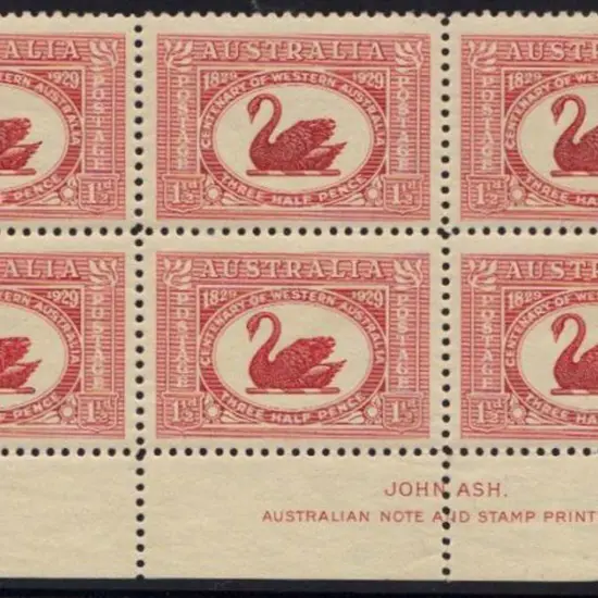 1929 WA Centenary imprint block of 6 with ...