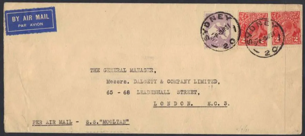 1931 (9th April) Sydney pmkd 9d violet kangaroo & ... Image 1++