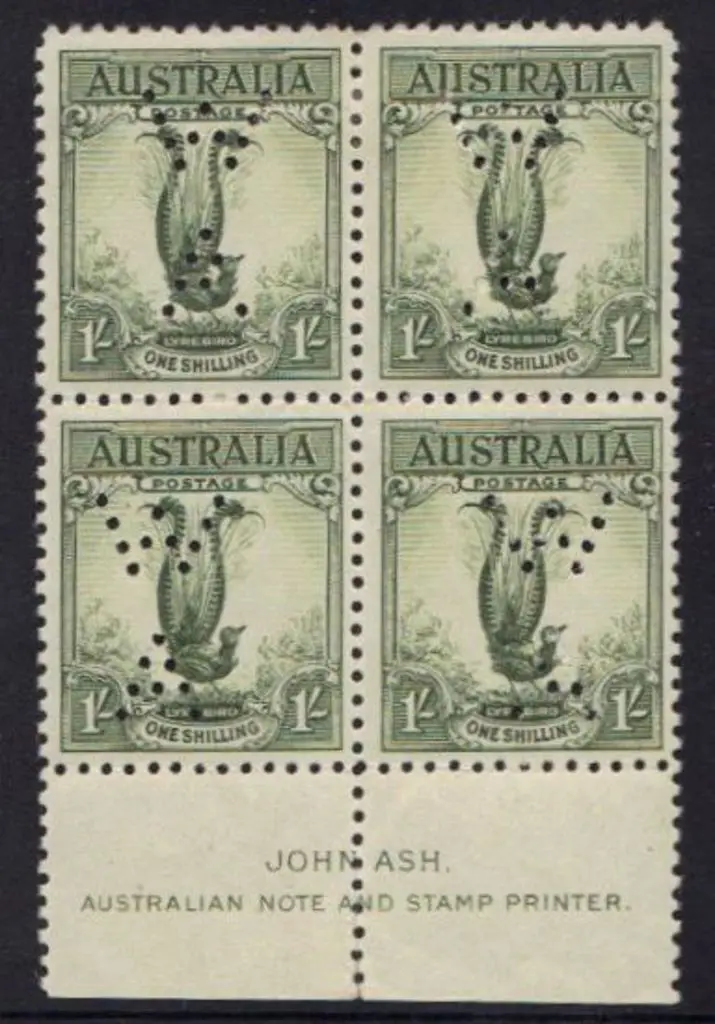 1932 1/- green large lyrebird MUH/MLH Ash imprint ... Image 1++