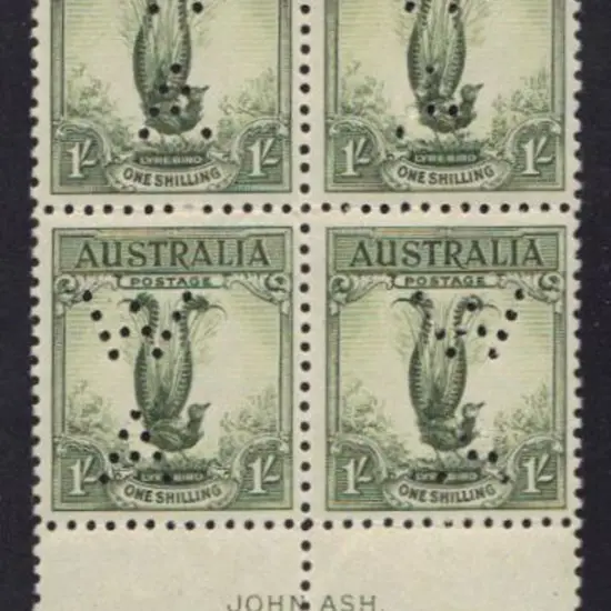 1932 1/- green large lyrebird MUH/MLH Ash imprint ...