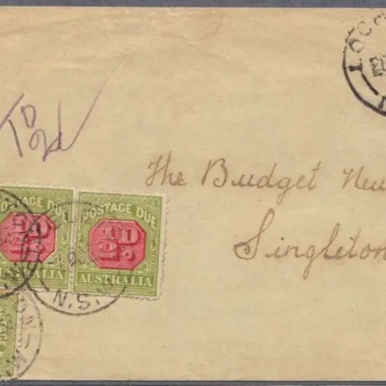 1934 1d green KGV tied by LOCHINVAR cds & taxed ...