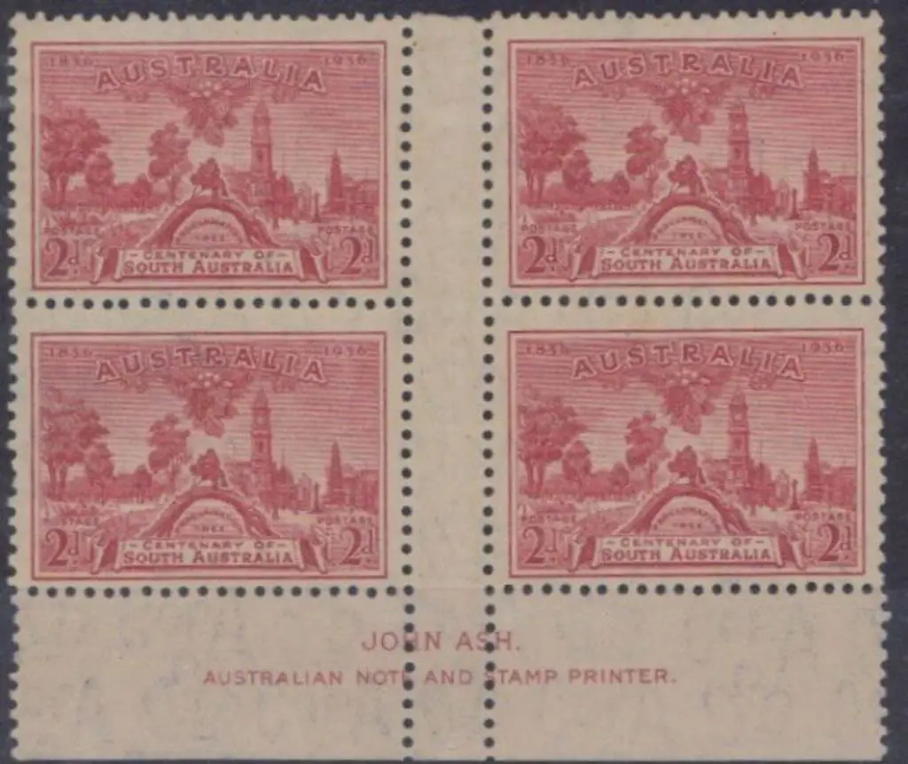 1936 2d Cent SA John Ash gutter block of 4 with ... Image 1++