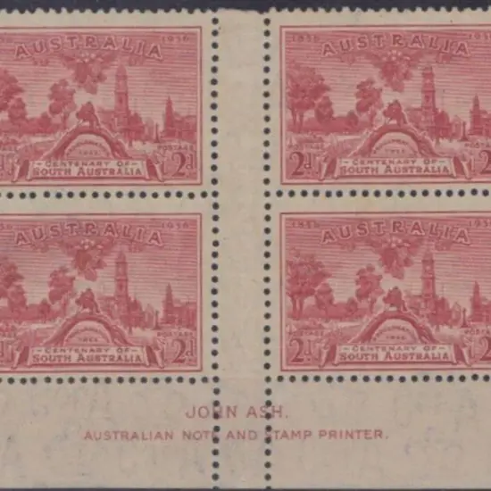 1936 2d Cent SA John Ash gutter block of 4 with ...