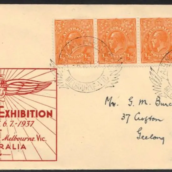 1937 Airmail Exhibition cover with ½d orange KGV ...
