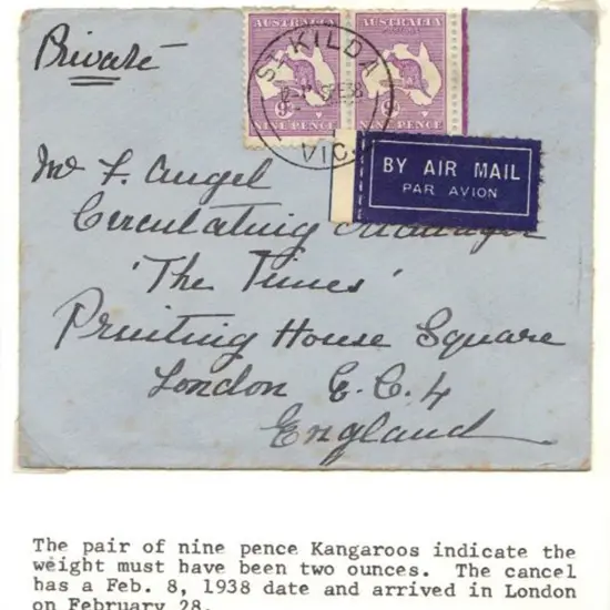 1938 (8th Feb) Airmail cover to England bearing ...