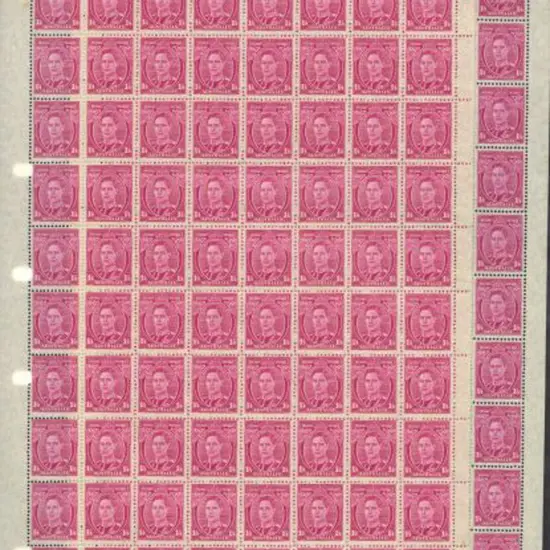 1938 1/4d magenta KGVI in 2 complete sheets of ...