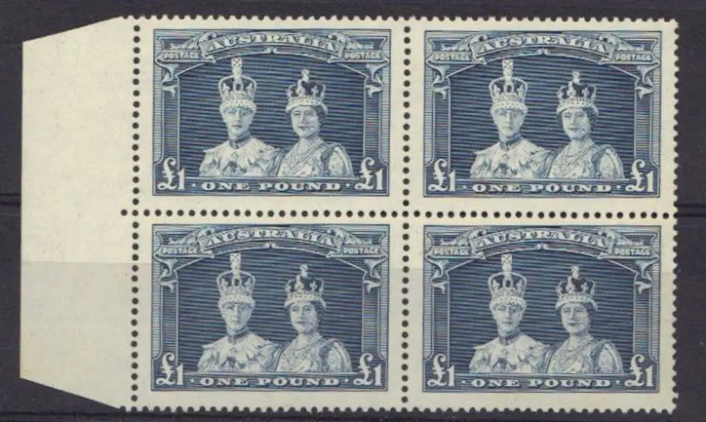 1938 £1 Robes on thick paper in MUH block of 4. ... Image 1++