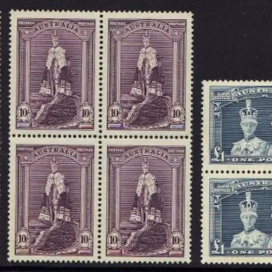 1938 5/- to £1 Robes on thick paper in MUH blocks ...