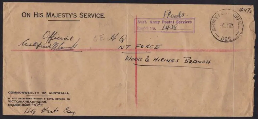 1942 (25June) Australian long "OHMS" stampless ... Image 1++