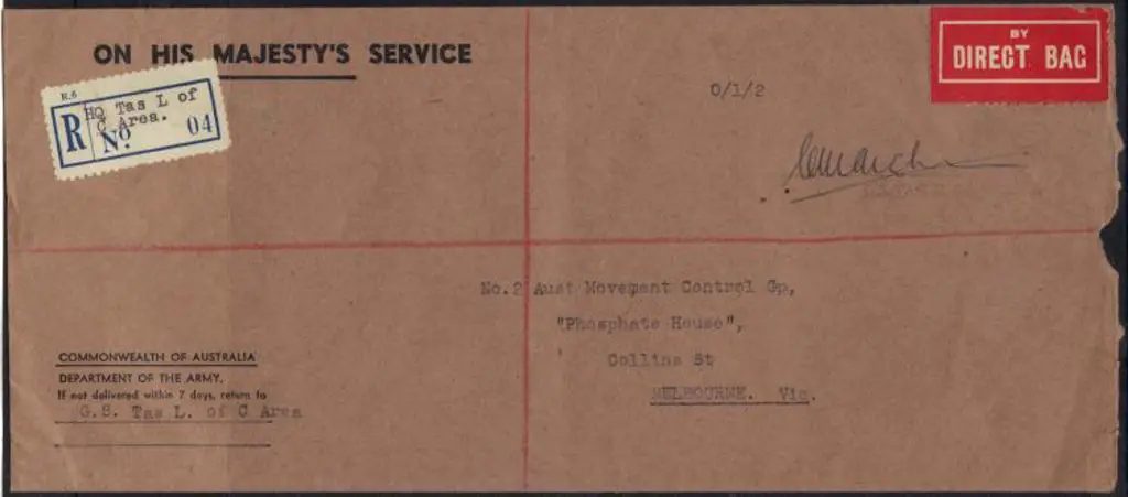 1943 Australian long "OHMS" stampless cover from ... Image 1++