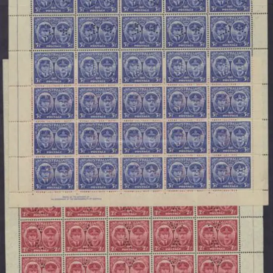 1945 Gloucester 2½d left pane of 30 & 3½d right ...