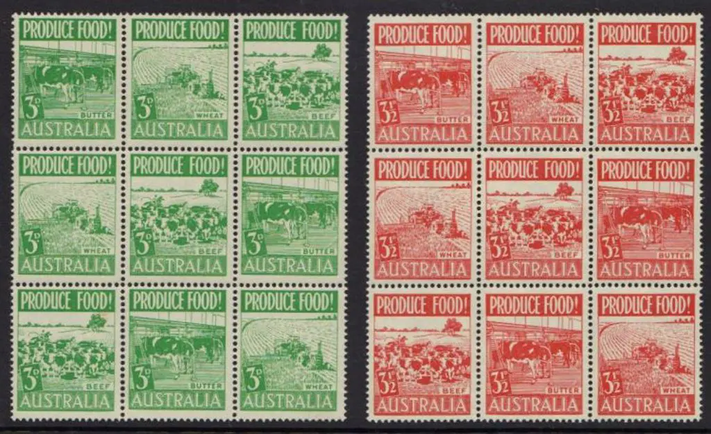 1953 Produce blocks of 9. MUH bar small tone spot ... Image 1++