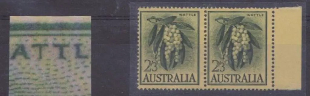 1959/64 2/3d Wattle on yellow Paper. Oblique line ... Image 1++