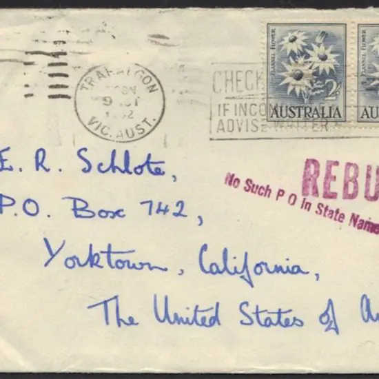 1962 cover to USA bearing 2/- flower x 2 tied by ...