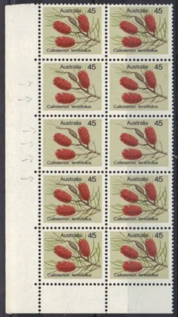 1975 45c Wildflower lower left block of 10 with ... Image 1++