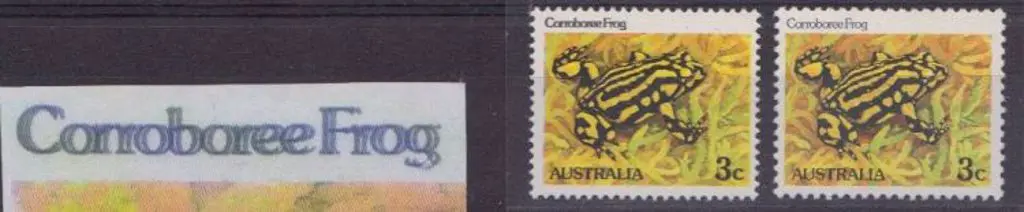 1982 3c Corroboree frog with black double printed. ... Image 1++