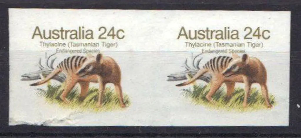 1982 24c Thylacine imperforate horizontal pair MUH ... Image 1++