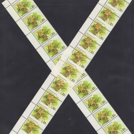 1982 27c Tree Frog strip of 10 with 8mm misplaced ...