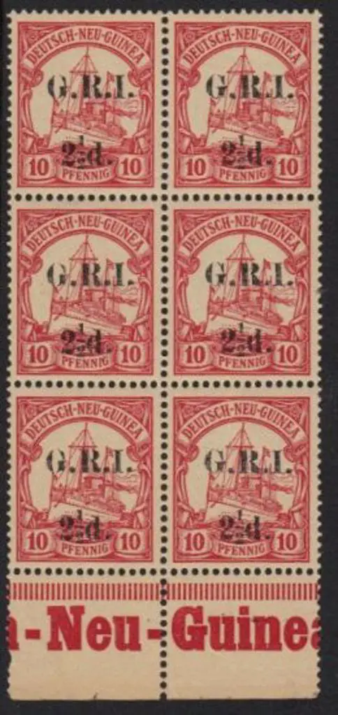 1914 GRI 2½d (6mm apart) on 10pfg carmine Yacht ... Image 1++