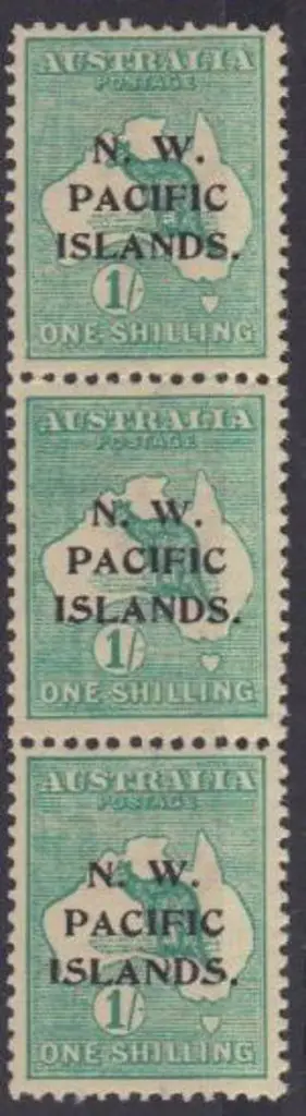 N.W.P.I. 1915/16 1/- green "a, b, c" strip. MUH ... Image 1++
