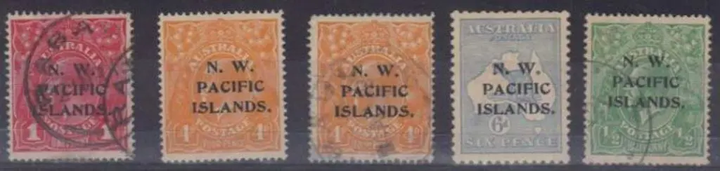 N.W.P.I. ovpts 1st setting 1d used, 4d orange MLH ... Image 1++