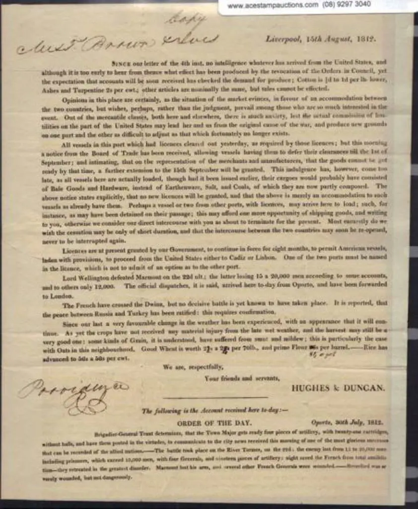 1812 (15th Aug) typed letter from Liverpool to USA ... Image 1++