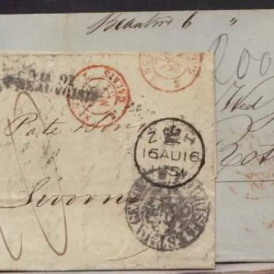 1851 (Aug) to Livorno with red Calais transit ...