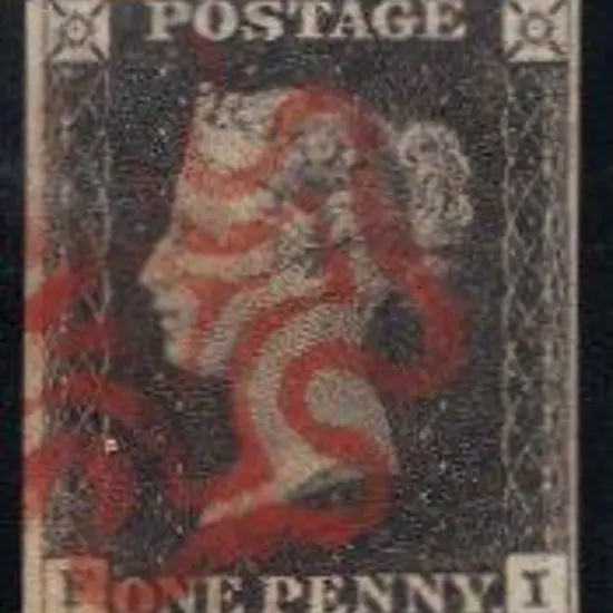 1840 1d black F/U with neat Maltese Cross in red. ...