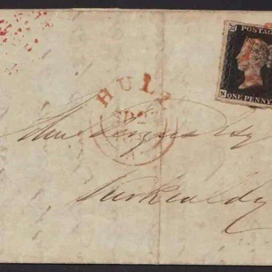 1840 (24th Sept) 1d black tied to entire by red ...
