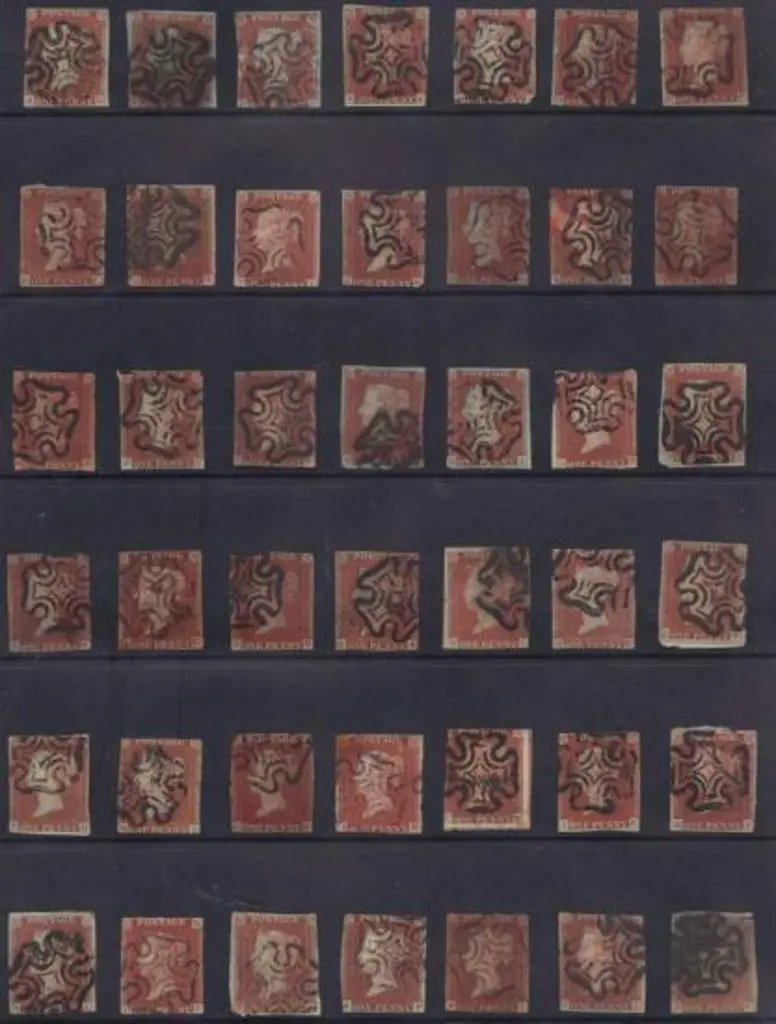 1841 1d red imperf used range all with black M/C ... Image 1++