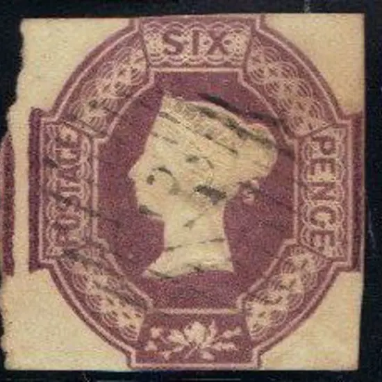 1854 6d mauve embossed with margins touching top & ...