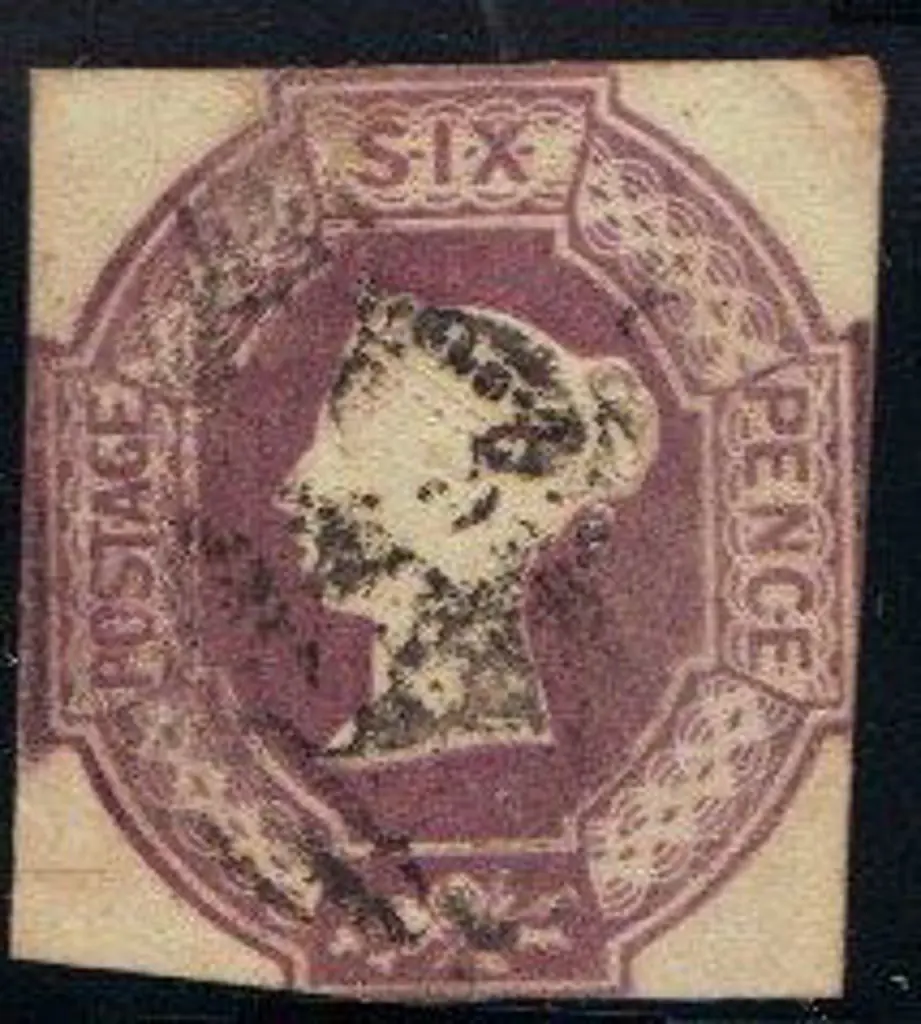 1847 6d dull lilac embossed cut square touching on ... Image 1++