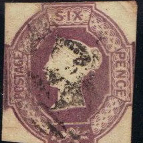 1847 6d dull lilac embossed cut square touching on ...