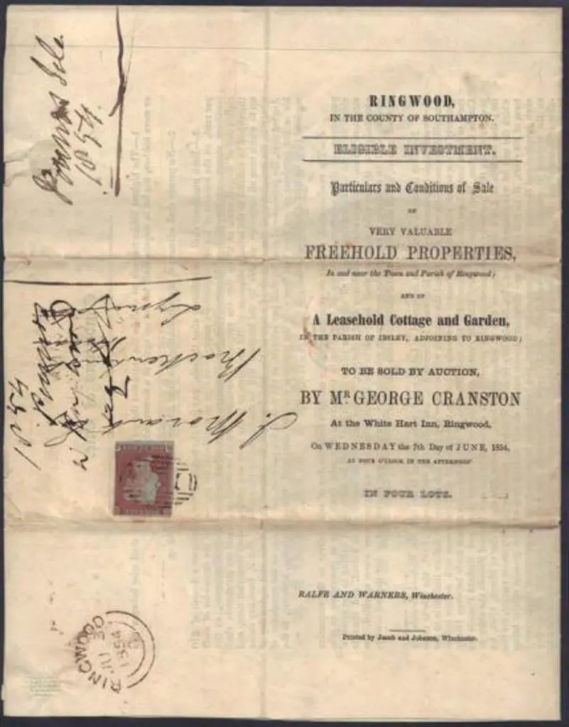 1854 (3rd June) Printed Auction Notice Ringwood to ... Image 1++