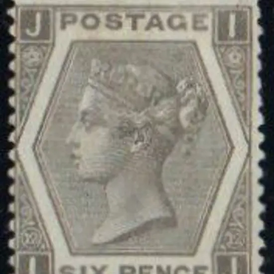 1873 6d grey Pl. 12. Half og. Centred down & left. ...
