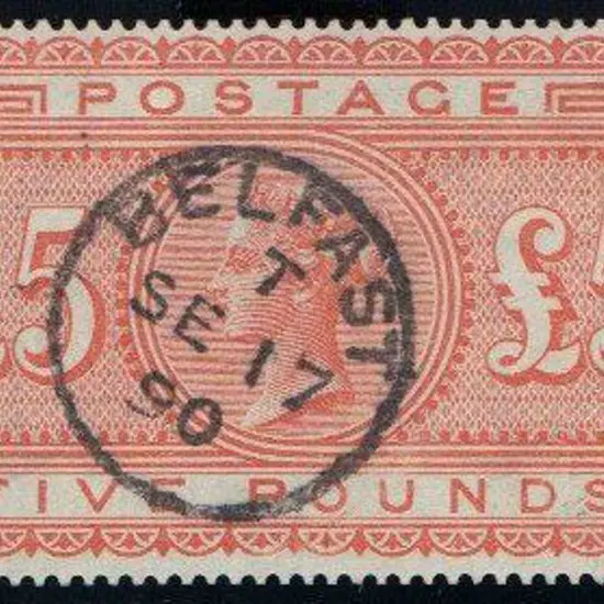 1882 £5 orange on white paper. F/U by crisp, ...