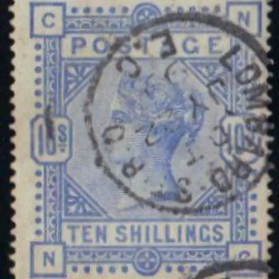 1883 10/- ultramarine on white paper. Well centred ...