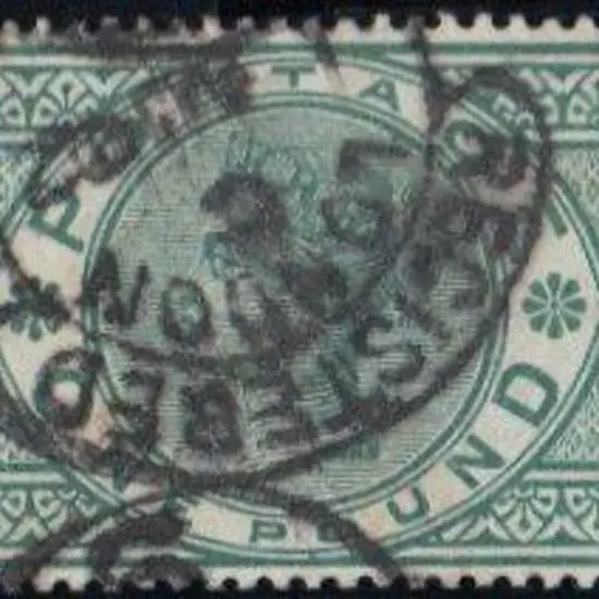 1891 £1 green QV with hooded "REGISTERED LONDON" ...