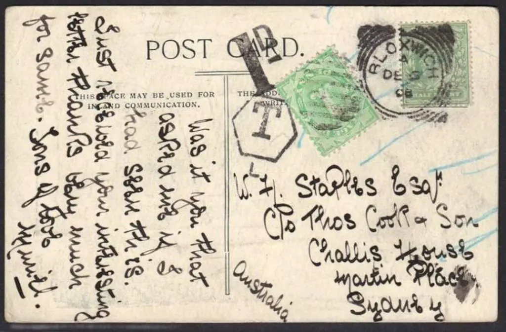 1906 taxed postcard bearing ½d KEVII with boxed ... Image 1++