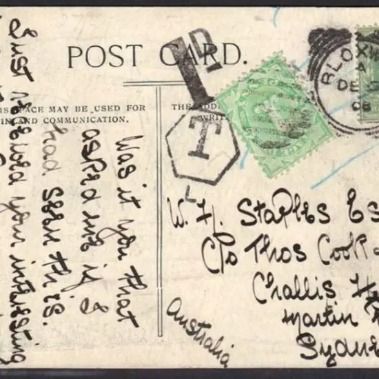 1906 taxed postcard bearing ½d KEVII with boxed ...