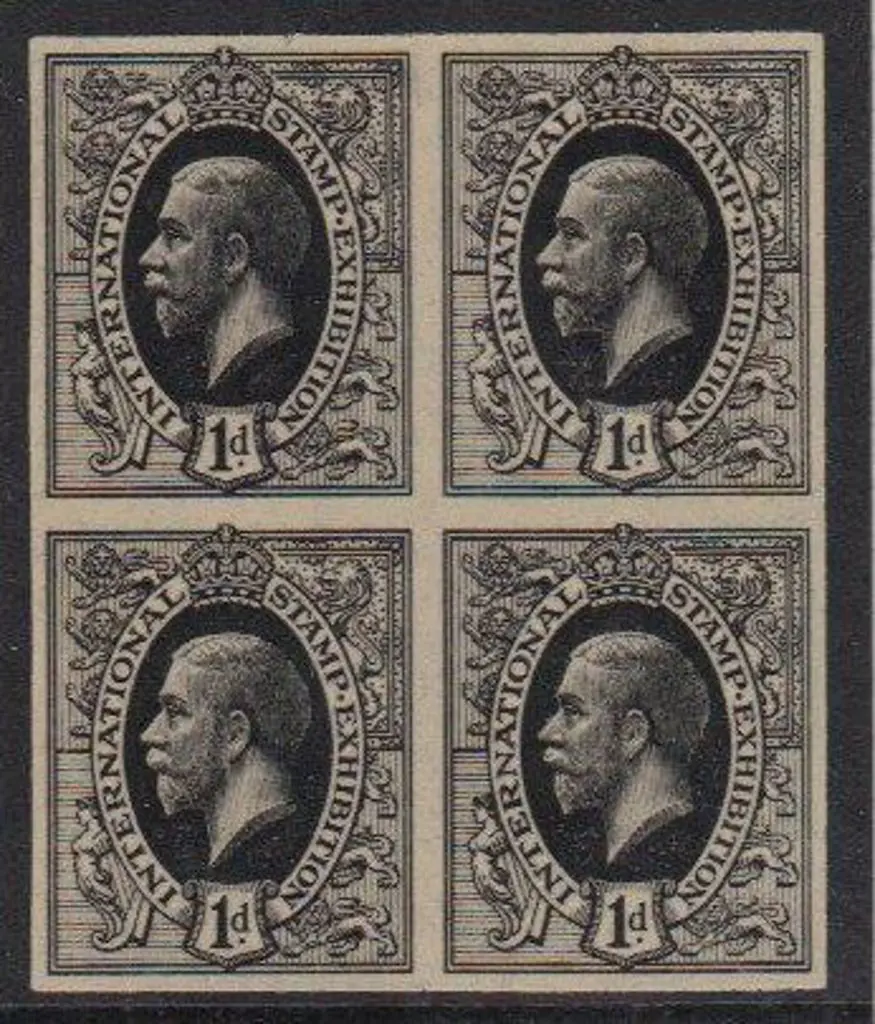 1912 1d KGV "Ideal Stamp" imperforate block of 4 ... Image 1++