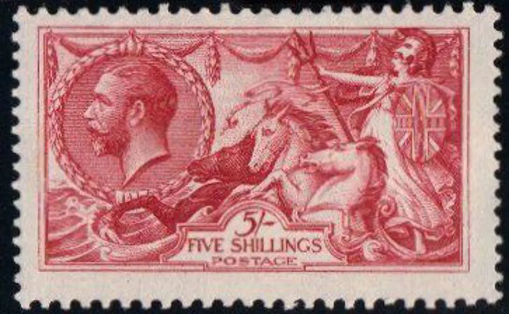 1913 5/- rose-carmine Seahorse. MUH, centred ... Image 1++