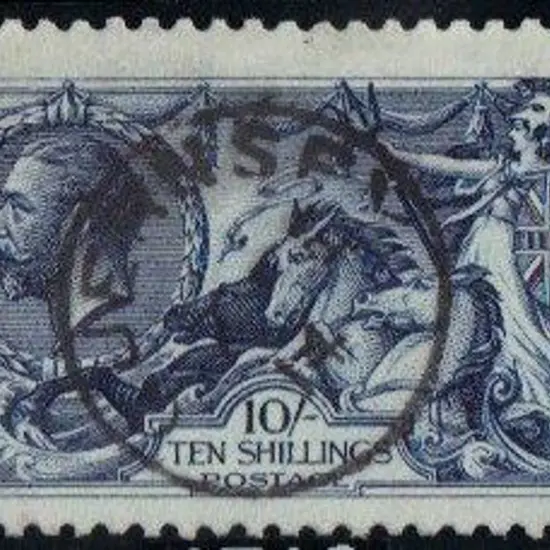 1913 10/- indigo-blue Seahorse F/U by full neat ...