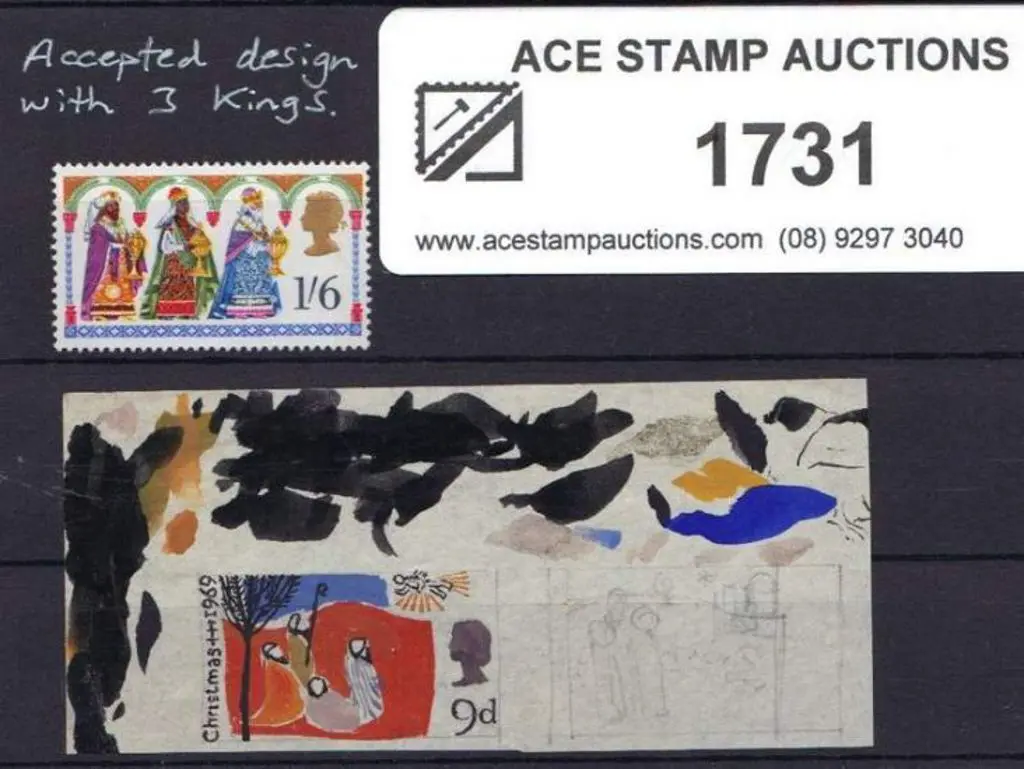 1969 9d Christmas unadopted hand painted essay by ... Image 1++
