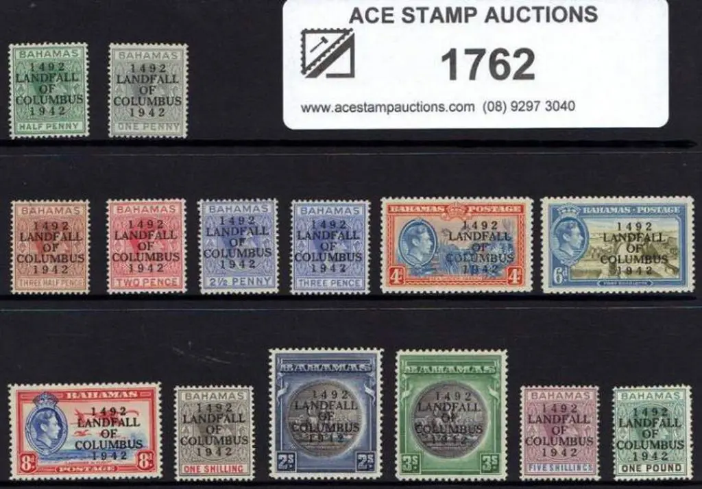 Bahamas 1942 ½d to £1 Columbus overprints. MLH. SG ... Image 1++