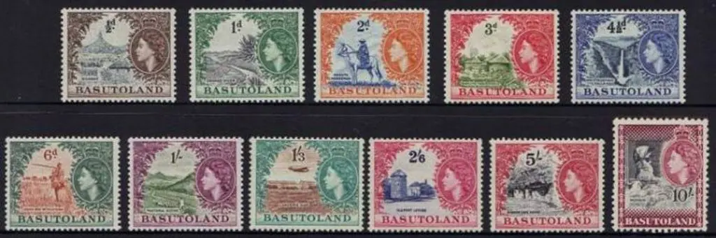 Basutoland 1954 QEII Defins ½d to 10/-. Fresh MLH. ... Image 1++