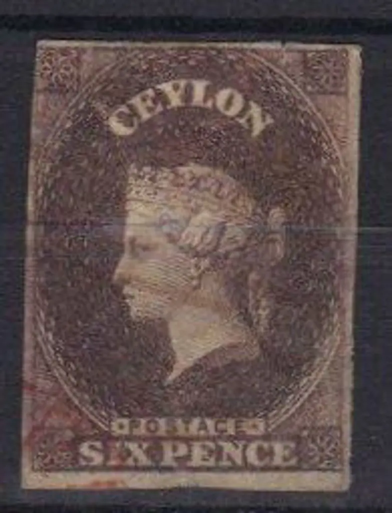 Ceylon 1857/9 6d purple brown with 4 clear margins ... Image 1++